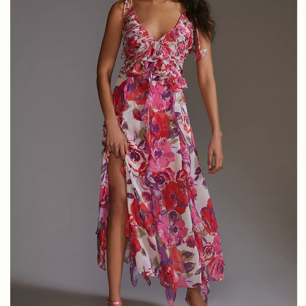 MISA Diana Floral Chiffon Maxi Dress